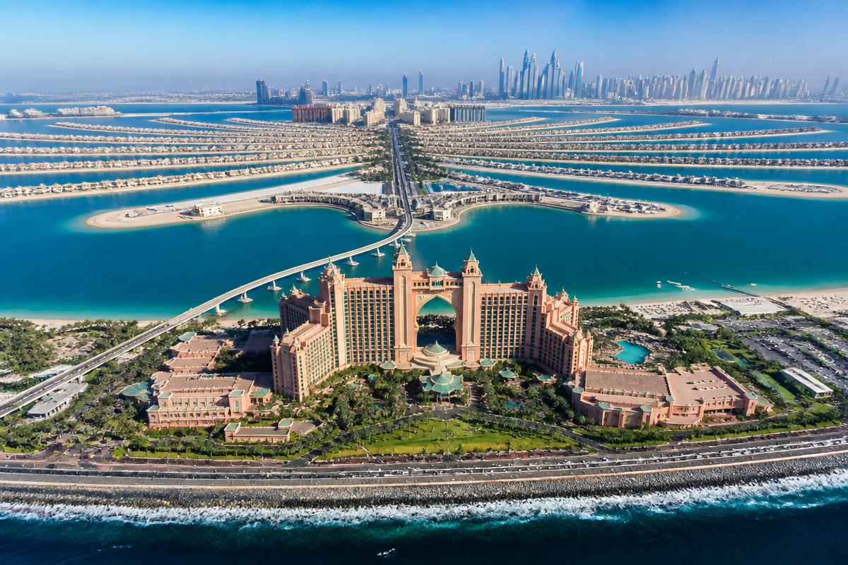 Aerial view of Palm Jumeirah and Atlantis hotel
