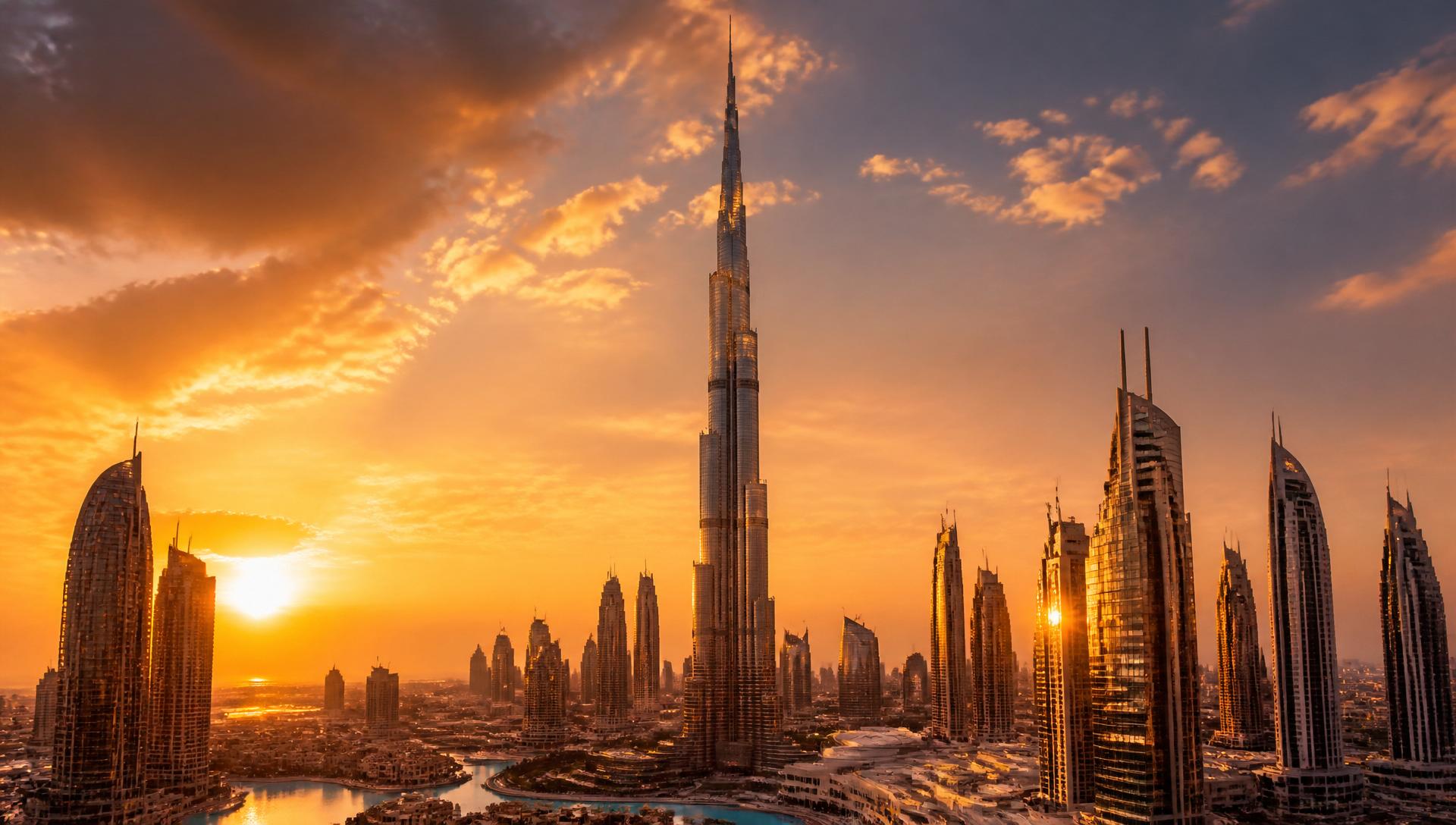 Dubai skyline at golden hour